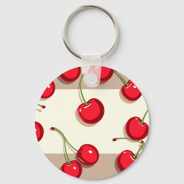 Bold Cherry Pattern Retro Summer Vibes Key Ring (Front)