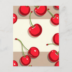 Bold Cherry Pattern Retro Summer Vibes Postcard