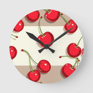 Bold Cherry Pattern Retro Summer Vibes Round Clock