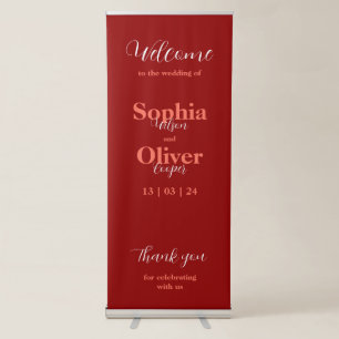 Bold Cherry Red and White Wedding Welcome Retractable Banner