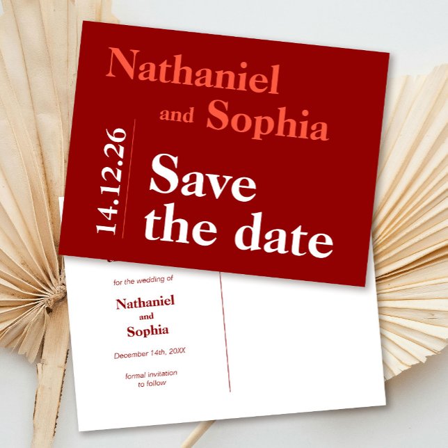 Bold Cherry Red Typography Save the Date Postcard (Creator Uploaded)