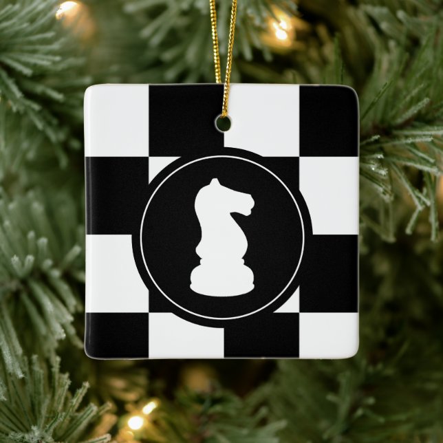 Bold Chessboard Chess Knight Christmas Ceramic Ornament (Tree)