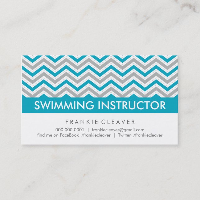 BOLD CHEVRON BUSINESS CARD :: modern aqua blue (Front)