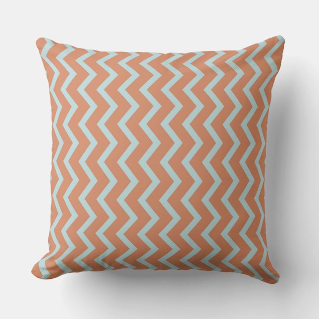 Bold Chevron Design: Orange and Light Blue Stripe Cushion (Front)