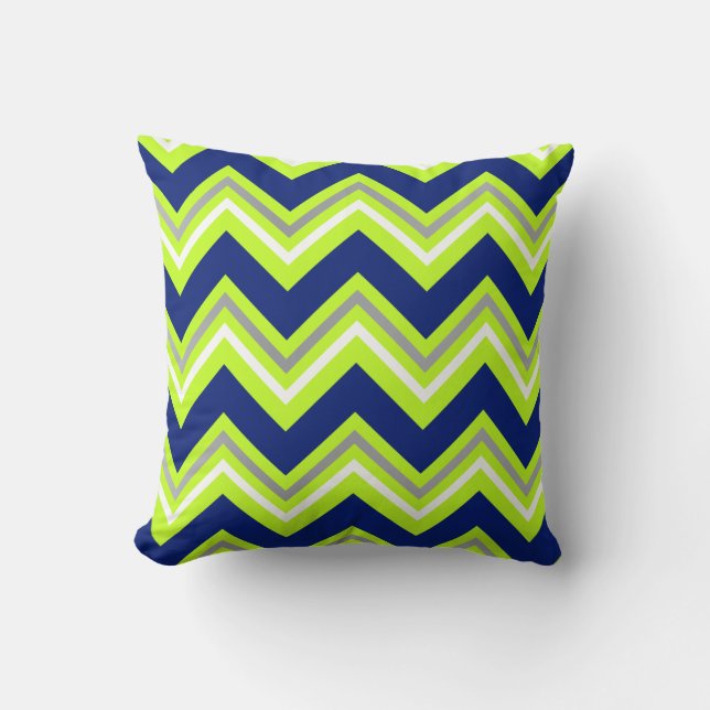 Bold Chevron Lime Green Navy Grey Pillow (Front)