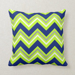 Bold Chevron Lime Green Navy Grey Pillow