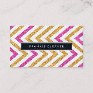 BOLD CHEVRON PATTERN cool modern gold pink glitter Business Card