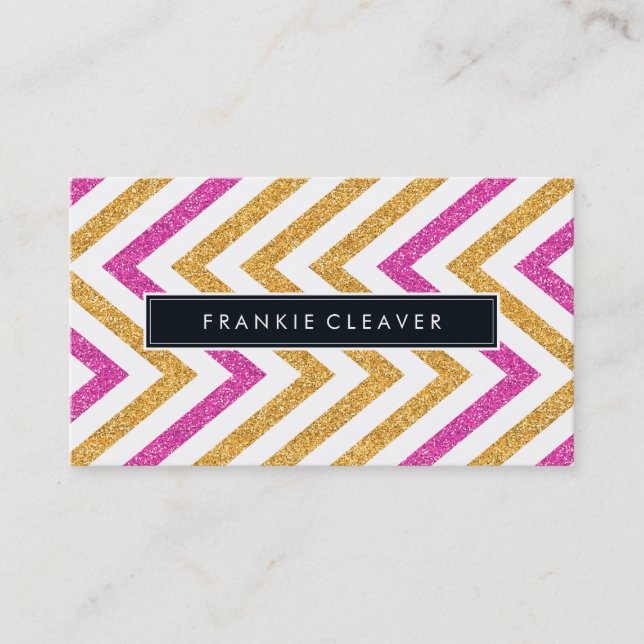 BOLD CHEVRON PATTERN cool modern gold pink glitter Business Card (Front)
