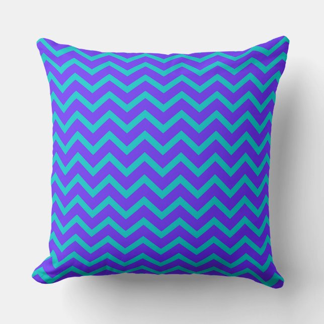 Bold Chevron Pattern in Bright Blue and Cyan Cushion (Front)