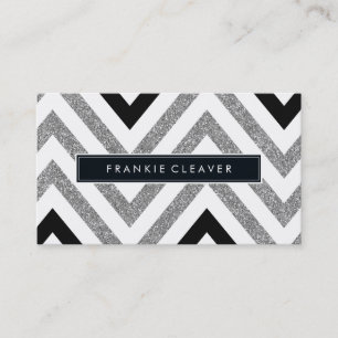 BOLD CHEVRON PATTERN trendy modern silver glitter Business Card