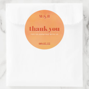 Bold Chic Orange Sunset Monogram Thank You Wedding Classic Round Sticker