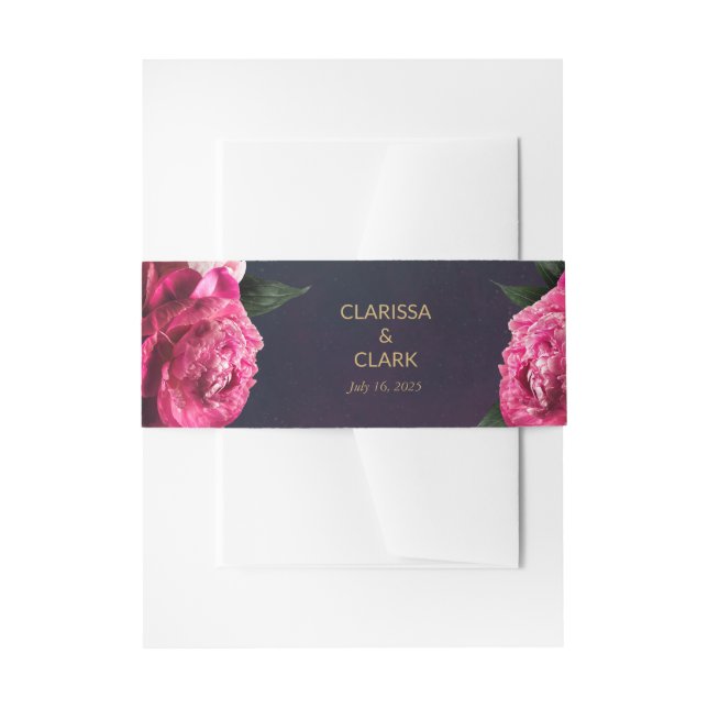 Bold Chic Pink Peony And Gold Invitation Belly Band (Front Example)