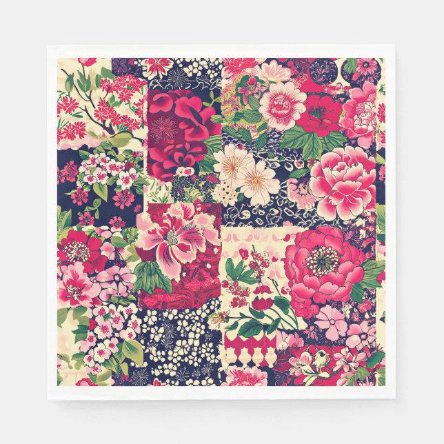 Bold Chinese Floral Patchwork Napkin (Front)