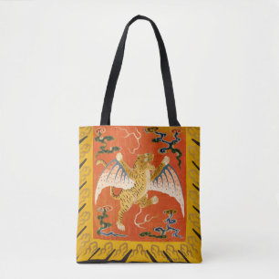 Bold chinese winged tiger, orange and yellow tote bag