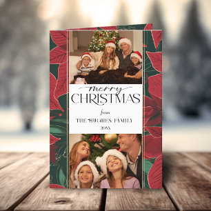 Bold Christmas Poinsettia Botanical 2-Photo Holiday Card