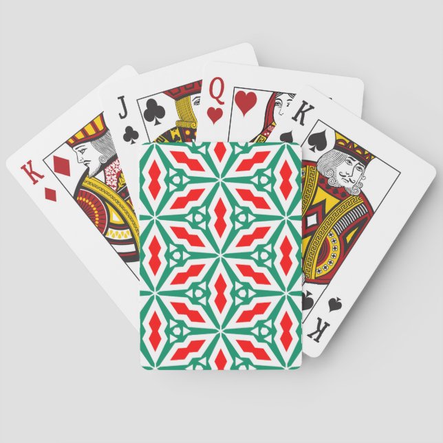 Bold Christmas Print - Red Snowflake & Green Star Playing Cards (Back)