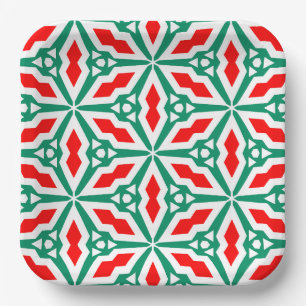 Bold Christmas Red and Green Snowflake Star Plate