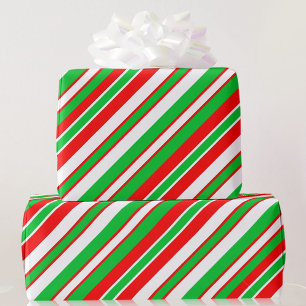 Bold Christmas Stripes Red Green & White Wrapping  Paper