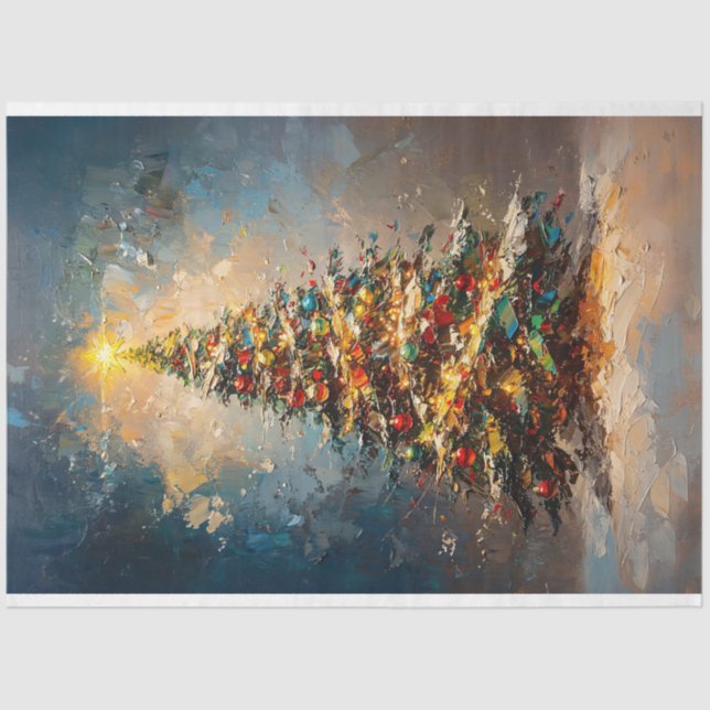 Bold Christmas Tree Oil Painting Decoupage Tissue Paper (Front)