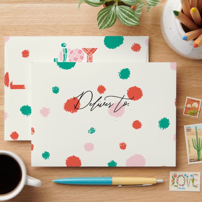 Bold Chunky Geometric Joy Colourful Dots Holiday Envelope (Desk)