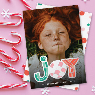Bold Chunky Geometric Joy Colourful Modern Photo Foil Holiday Card