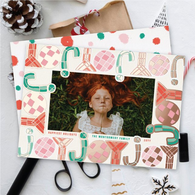 Bold Chunky Geometric Joy Colourful Modern Photo Foil Holiday Card (Creator Uploaded)
