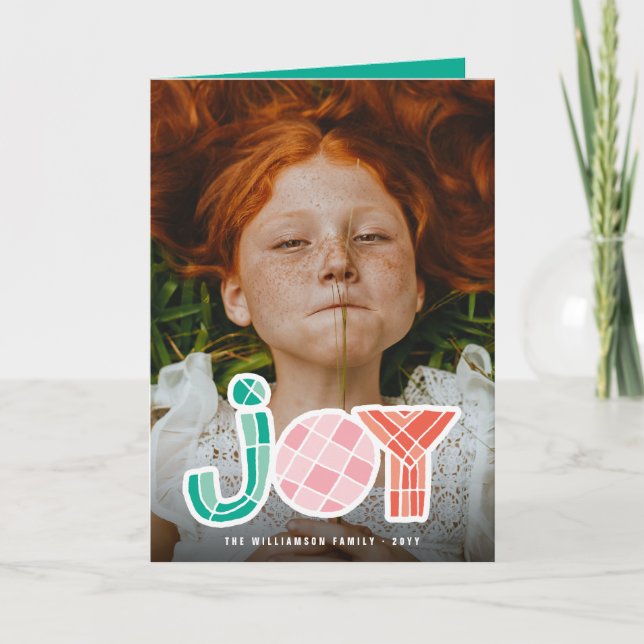 Bold Chunky Geometric Joy Colourful Modern Photo Holiday Card (Front)