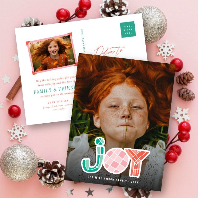 Bold Chunky Geometric Joy Colourful Modern Photo Holiday Postcard (Creator Uploaded)