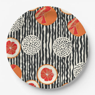 Bold Citrus Slice Stripes (1) Paper Plate
