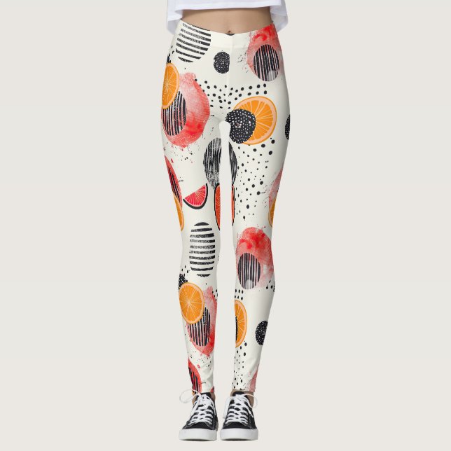 Bold Citrus Slice Stripes (3) Leggings (Front)