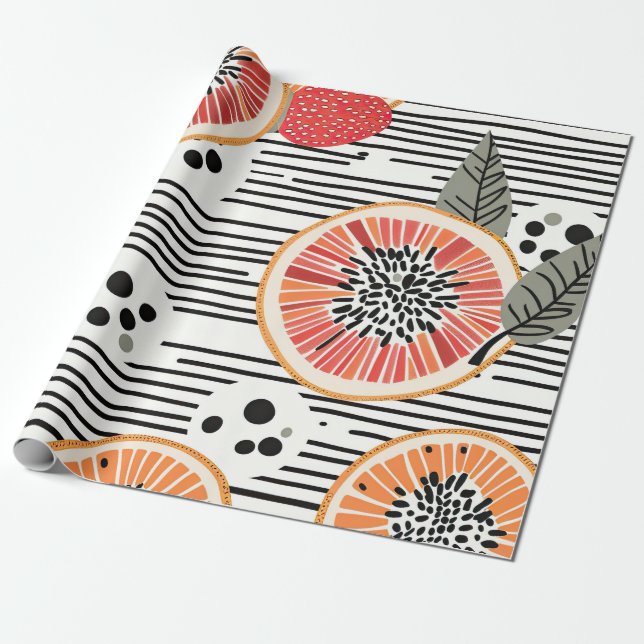 Bold Citrus Slice Stripes (3) Wrapping Paper (Unrolled)
