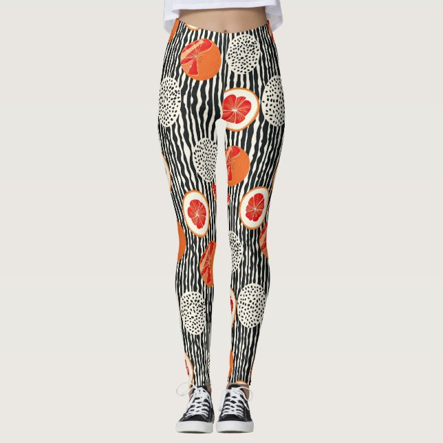 Bold Citrus Slice Stripes (6) Leggings (Front)