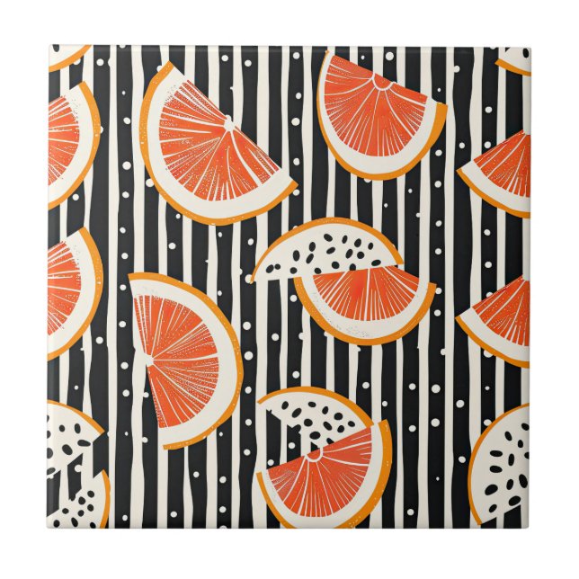 Bold Citrus Slice Stripes (8) Tile (Front)