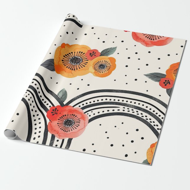 Bold Citrus Slice Stripes (9) Wrapping Paper (Unrolled)