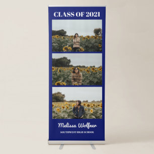 Bold Class of 2021 Grad Navy Blue Three Photo Bann Retractable Banner
