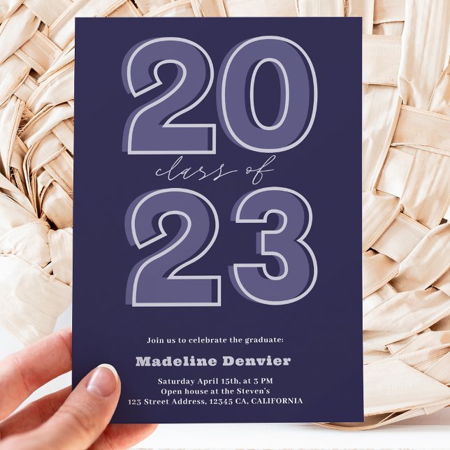 Bold class of 2023 script blue photos graduation invitation (Creator Uploaded)