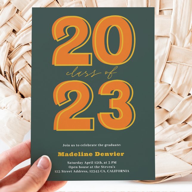 Bold class of 2023 script green photos graduation invitation (Creator Uploaded)
