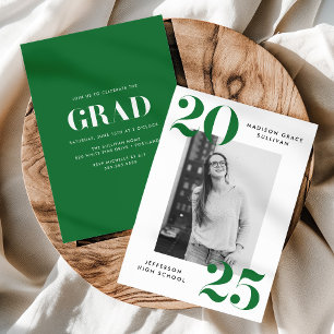 Bold Class of 2025 Green Photo Graduation Party Invitation
