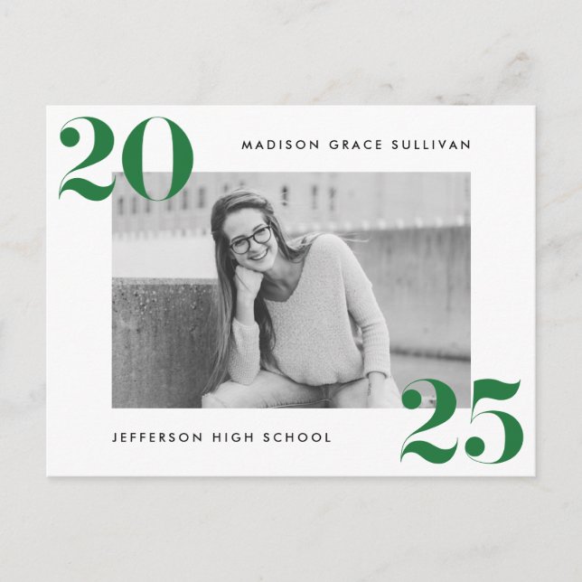 Bold Class of 2025 Green Photo Graduation Party Invitation Postcard (Front)