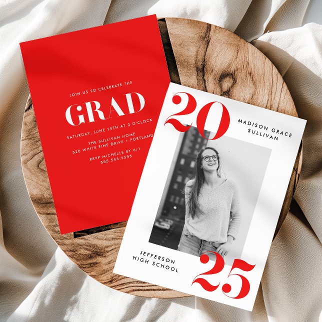 Bold Class of 2025 Red Photo Graduation Party Invitation (Creator Uploaded)