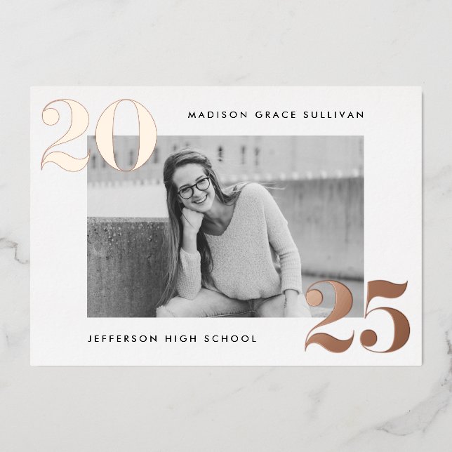 Bold Class of 2025 Rose Gold Photo Graduation (Front)