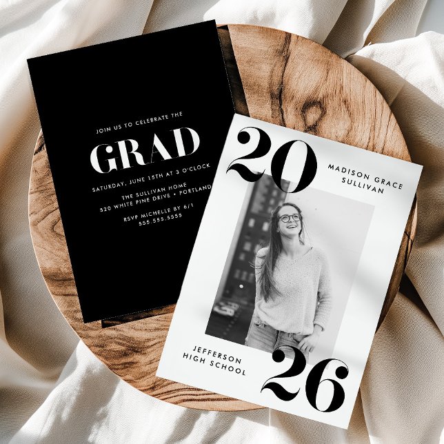 Bold Class of 2026 Black Photo Graduation Party Invitation (Creator Uploaded)