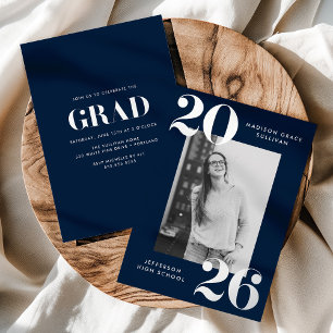 Bold Class of 2026 Navy Photo Graduation