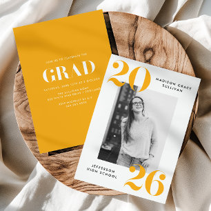 Bold Class of 2026 Yellow Photo Graduation Party Invitation
