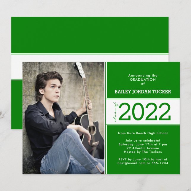 Bold Class Year Deep Green Photo Graduation Announcement (Front/Back)