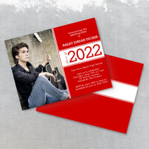 Bold Class Year Red White Photo Graduation Announcement