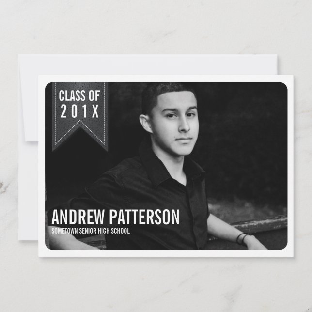 Bold Classic Banner Graduation Photo Announcement (Front)
