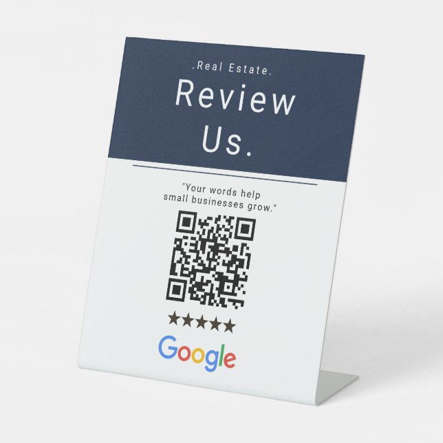 Bold Classic Blue Realtor Review Us QR Code Sign  (Front)