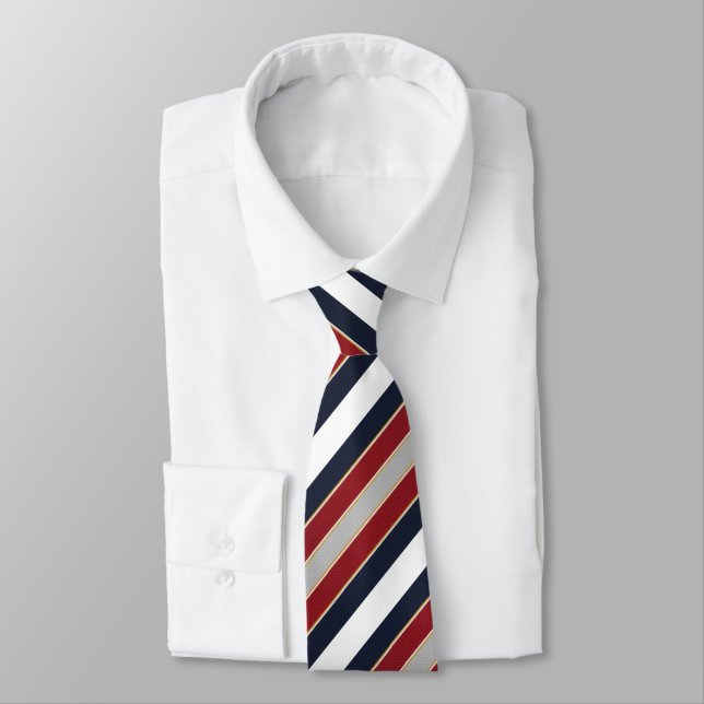  Bold Classic Navy Red White Candy Stripe Tie (Tied)
