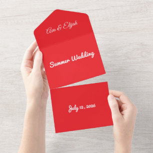 Bold Classic Red Background – Wedding Design All In One Invitation
